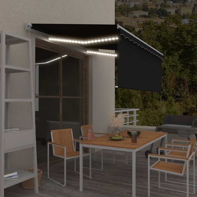 vidaXL - Luifel - handmatig - uittrekbaar - rolgordijn - LED - 3,5x2,5 - m - antraciet