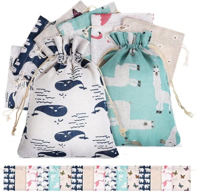 Store_8 - Jutezakken - Geschenktassen - 24 Stuks - Bloem, Alpaca, Vlinder, Flamingo - Perfect voor Sieraden en Bedankjes - 13 x 18 cm
