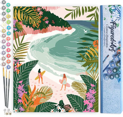 Figured'Art Schilderen op Nummer Volwassenen canvas Tropische baai- Handwerk acrylverf Kit DIY Compleet - 40x50cm zonder frame