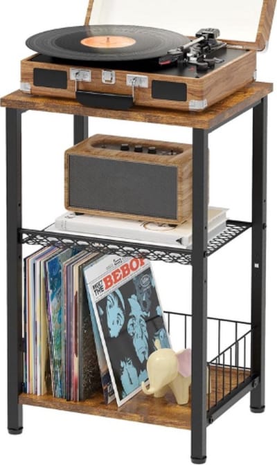 Luxe Platenspeler Meubel – Tafel – Platenkast met Opslag – Vinyl Kast – Vinyl Meubel – IP Kast – Decoratieve Bijzettafel – Vintage Dressoir – Nachtkastje – Hout