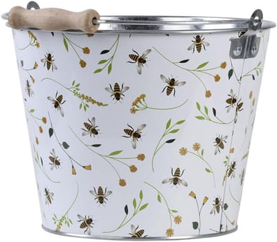 Zinken Emmer met Houten Hendel en Bijenprint - Decoratief en Praktisch