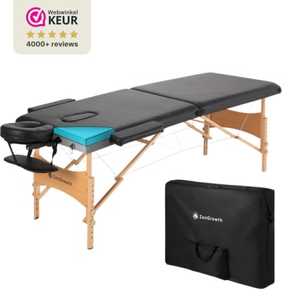 ZenGrowth® Economy Massagetafel Zwart – Inklapbaar – Breedte 70 tot 95 cm – Hoogte 57 tot 83 cm – Dubbellaags matras – Behandelbank – Behandeltafel – Inclusief Opbergtas