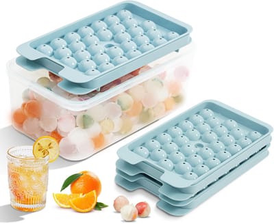 Ronde IJsblokjesvormen met Deksel - Twist & Release - BPA-vrij - Mini IJsballenmaker met Opbergbak en Schepje - Voor Whisky, Cocktails, Koffie en Sap - 5-delige Set