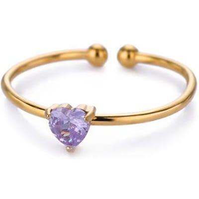 Zirconium Hart Geboortesteen Ringen Voor Vrouwen Gouden Kleur Verstelbaar Roestvrij Staal Geboortesteen Hart Ring Bruiloft Sieraden Cadeau Bff resizable beige