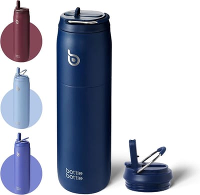 Geïsoleerde Waterfles 950 ml met Rietje en Deksel - Roestvrij Staal voor Sport en Fitness, Indigoblauw