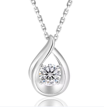 Selevie ketting Witgoud met druppelvormige pendant ketting met ronde 1.ct Moissanite – White Golden Teardrop pendant Necklace 1.ct Moissanite