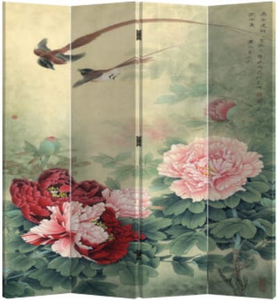 Fine Asianliving Kamerscherm Scheidingswand B160xH180cm 4 Panelen Mudans en Vogels