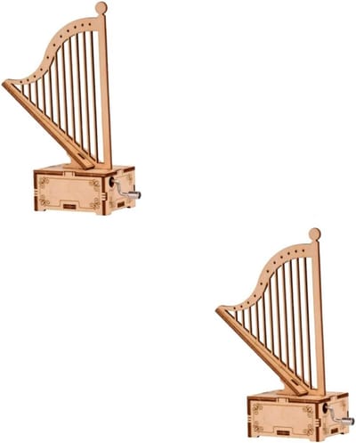 Houten Muziekdoos - Harp Model - Decoratief Ornament - Uniek Harp Design - 6x4.5cm - Houtkleur