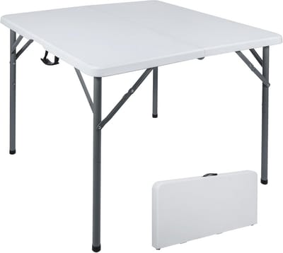 Opvouwbare Tafel - Kaarttafel Hars - Binnen en Buiten - Inklapbare Poten - 86 cm Vierkant - Wit