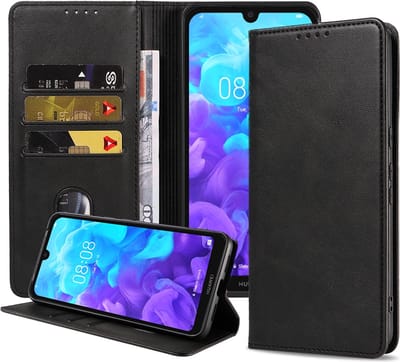 Smartphonica Telefoonhoesje geschikt voor Huawei Y5 (2018) kunstleren Hoesje met Magnetische sluiting en Pasjeshouders Book Case met Klepje - Zwart geschikt voor Huawei Y5 (2018)