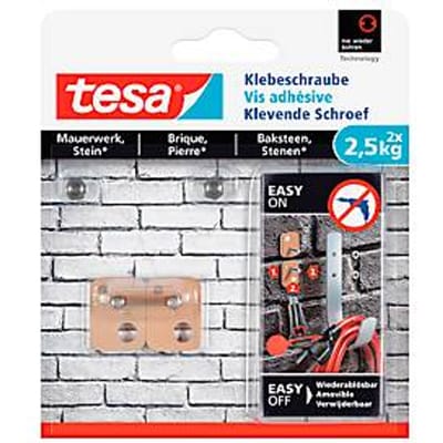 tesa® kleefschroef, voor metselwerk & steen binnen & buiten, kleefkracht tot 2,5 kg, afneembaar, vierkant, 2 st.