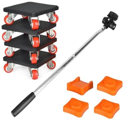 Meubeltransportwielenset voor zware meubels met 360° draaibare wielen en verlengstang
