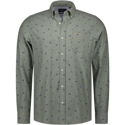 New Zealand Auckland cotton stretch overhemd groen geprint patroon