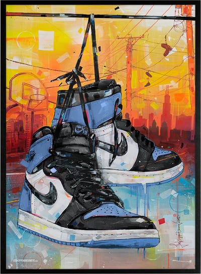 Sneaker print powerlines UNC Toe 51x71 cm *ingelijst & gesigneerd