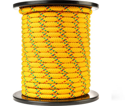 SNURO Polypropyleen touw (10mm, 50m, geel met rood en groen) - Gevlochten touw - Lichtgewicht paracord voor buiten, survival en tuin - Breekkracht 1326kg