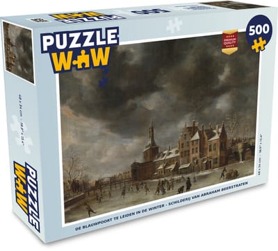 Puzzel De Blauwpoort te Leiden in de winter - Schilderij van Abraham Beerstraten - Legpuzzel - Puzzel 500 stukjes