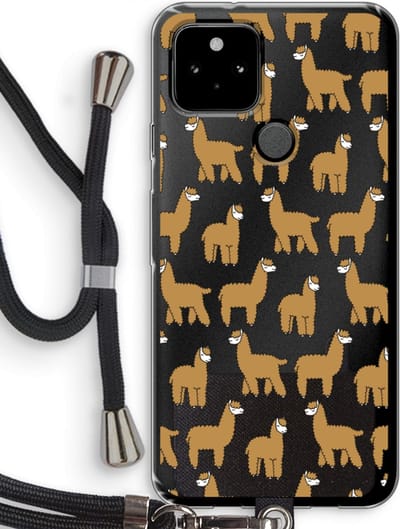 Case Company® - Hoesje met koord geschikt voor Google Pixel 5 hoesje met Koord - Alpacas - Telefoonhoesje met Zwart Koord - Bescherming aan alle Kanten en Over de Schermrand