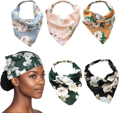 Set van 5 Elastische Haarbanden met Rozenpatroon voor Vrouwen - Zijde Triangel Bandana Haaraccessoires voor Dames en Meisjes