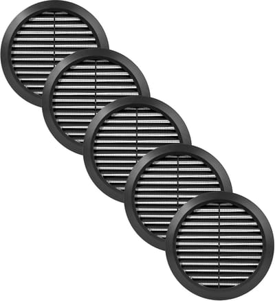 Ronde Ventilatie Rooster (5 Stuks) - Zwart - 16 Inch - Voor Zolder, Keuken en Badkamer - Inclusief Insectenhor