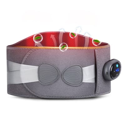 KZQ Rechargeable Heating Waist Belt Elektrisch Warmtekussen Infrarood Rood Licht Therapie Warmteband Voor Rugpijn Nek Buik Met 3 Vibratiestanden Snelle Opwarming 3 Warmtestanden 40 60℃ 1800mAh Batterij Automatische Uitschakeling Machinewasbaar-Grey