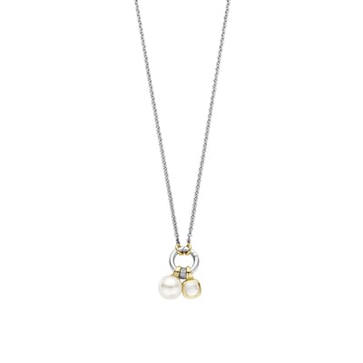 TI SENTO Dames Ketting - 925 zilver - Parel met geel verguld - Maat 42 - 34114YP