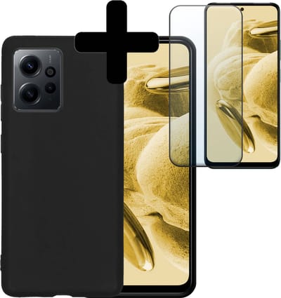 Hoesje - Met Screenprotector - Geschikt voor Xiaomi Redmi Note 12 4G - Sterk & Shockproof - Back Cover - Siliconen Case - Telefoon Hoes - Telefoonhoesjes - Zwart