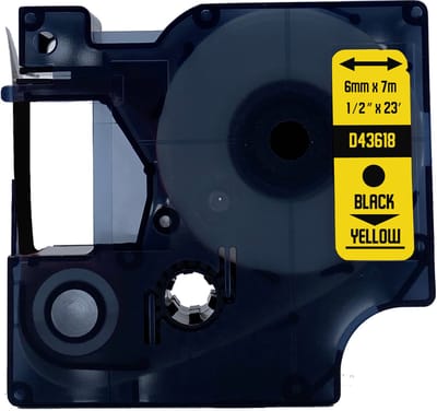 DULA Dymo D1 43618 - S0720790 - Compatible label tape - 1 lettertape - Zwart op geel - 6mm x 7m