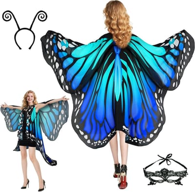 Vrouwelijk Vlinder Kostuum met Vleugels en Cape voor Carnaval - 3-delige Set met Gezichtsmasker en Accessoires voor Feestjes en Thema-avonden