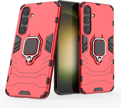 MobyDefend Hoesje - Geschikt voor Samsung Galaxy S24 Plus (S24+) - Dubbelgelaagde Pantsercase Met Standaard - Rood