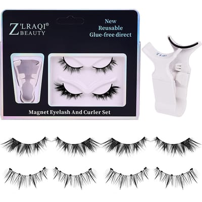 Z'LRAQI BEAUTY Faux Cils Magnétiques Faux Cils D'Aspect Naturel Faux Cils Avec Recourbe-Cils Pour MIX-1