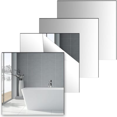 Set van 4 Zelfklevende Spiegels 20 x 20 cm Wandbevestiging 2mm Dikke Acryl Spiegels voor Thuisdecoratie, Badkamer en Slaapkamer