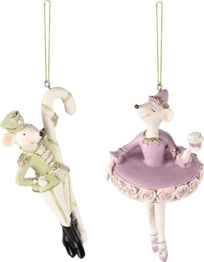 Dekoratief | Hanger muis m/snoep/cupcake, groen/lila, resina, 8x7x14cm, set van 2 stuks | A245652