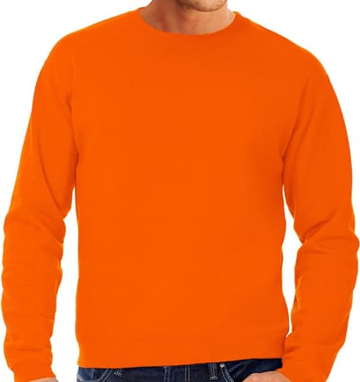 Grote maten sweater / sweatshirt trui oranje met ronde hals voor heren - basic sweaters - oranje supporter / Koningsdag XXXXL