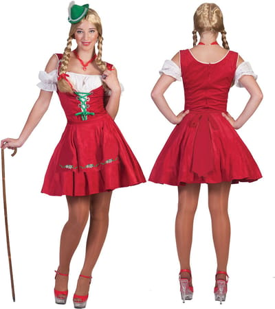 Funny Fashion - Boeren Tirol & Oktoberfest Kostuum - Rotes Raum Dirndl - Vrouw - Rood - Maat 32-34 - Bierfeest - Verkleedkleding