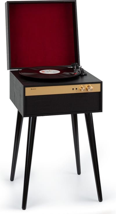 Auna Platenspeler met Luidsprekers, Platenspeler met Bluetooth & Standpoten, Retro Platenspeler met Bluetooth Transmitter & Receiver, Moderne Vinyl Platenspeler voor Platen