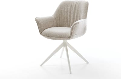 Eetkamerstoel Keila-Flex met armleuning kruisframe breed wit geweven stof beige 360° draaibaar rocker-functie