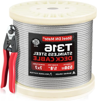 Roestvrijstalen Kabel - Draadkabel RVS - Kabelreling Maken - Marine Grade T316 - 550 Voet - Zilver