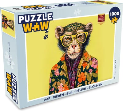 Puzzel Aap - Dieren - Bril - Design - Bloemen - Legpuzzel - Puzzel 1000 stukjes volwassenen
