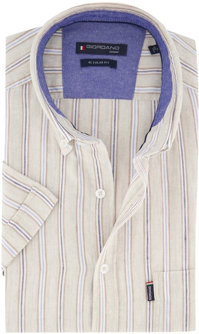 Beige gestreept korte mouw Giordano Regular Fit overhemd