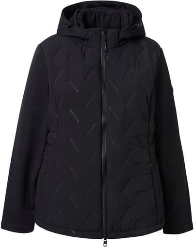 Ulla Popken - Dames - HYPRAR doorgestikte softshell jas waterafstotend capuchon - Zwart - Maat 46+