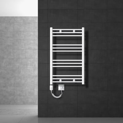Elektrische badkamerradiator met verwarmingselement 600W 600x800 mm Wit gebogen met zijaansluiting LuxeBath