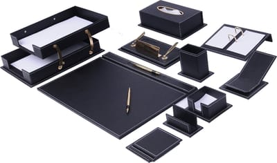 Luxe Lederen Bureauset - Bureau Organizer - ZWART - Bureau Accessoires - Bureau opbergruimte - Lederen onderzetter - 14 delige set