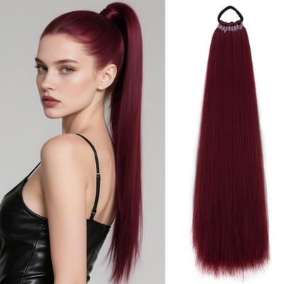 22 inch Synthetische Lange Rechte Paardenstaart Haarverlenging Elastische Band Gevlochten Paardenstaart Zwart Bruin Haarstuk voor Vrouwen 22inches white