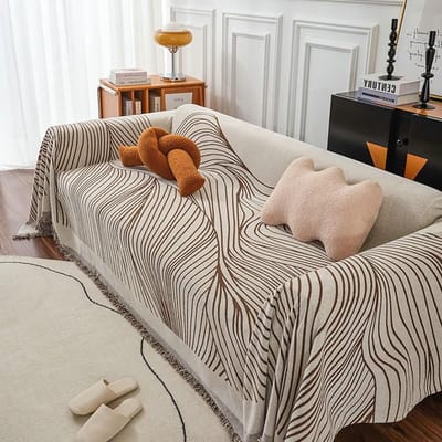 Bankhoes Chenille - Sprei Bank - Bank Beschermen - Strepenpatroon - 180 x 300 cm - Bruin