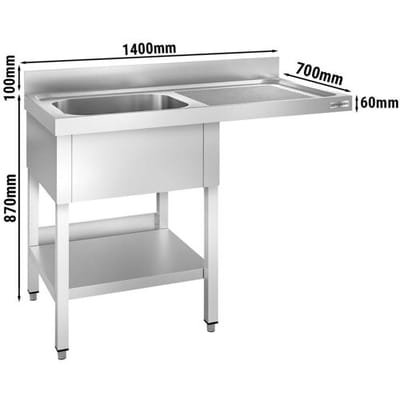 GGM Gastro Spülmaschinen-Spültisch - 1400x700mm - mit 1 Becken links Zilver