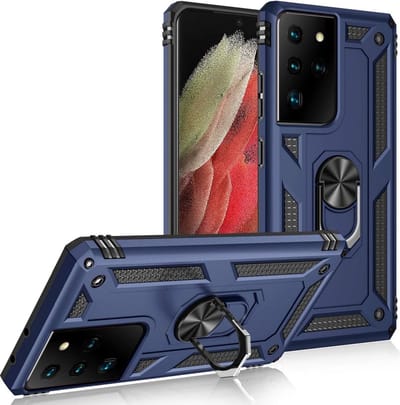 Anti-Shock Hybrid Ring Armor Hoesje Geschikt voor: Samsung Galaxy S21 Ultra 5G- blauw