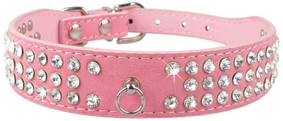 Dailygoods- Hondenhalsband Bling Strass - Suède Leer - Verstelbaar - Klein/Middelgroot/Groot - 5 Gaten - 100% Nieuw - Halsband