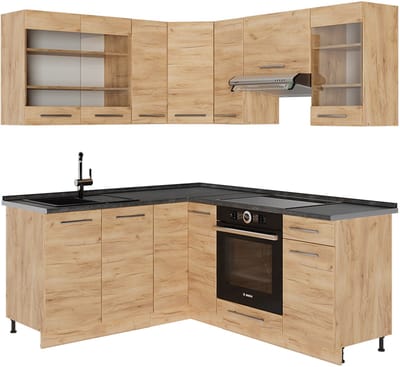 Vicco Hoekkeuken Fame-Line, Goudkleurig Eiken/Goudkleurig Eiken, 190 x 160 cm, WB Antraciet