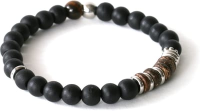 IbizaMen - heren armband - zwart hout - staal en cocos schijven - 21cm