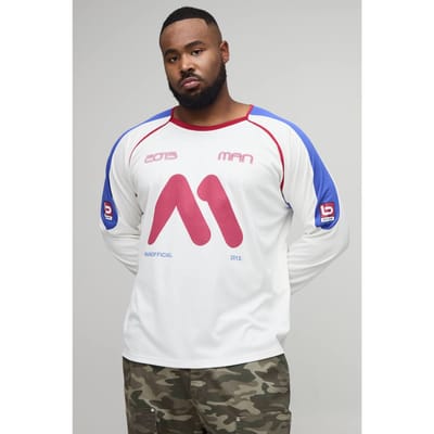 Plus Oversized Moto Print Raglan Sports Top | White | Size 2XL